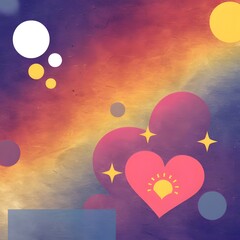 Obraz premium Abstract Gradient Background with Heart and Star Elements, Colorful Artistic Design Featuring Hearts and a Sunset Theme, Creative Abstract Art with Vibrant Gradient and Geometric Shapes