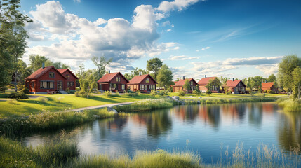 Fototapeta premium landscape with a lake and a house