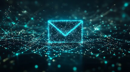 blue glowing icon sign surrounded by digital data streams