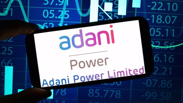 Konskie, Poland - November 30, 2024: Adani Power company logo displayed on mobile phone