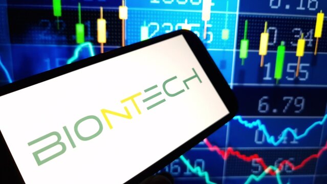 Konskie, Poland - November 30, 2024: BioNTech company logo displayed on mobile phone