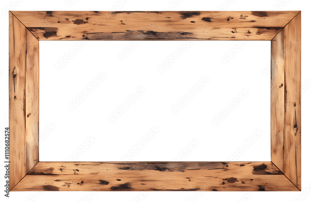 Aufkleber rustic wooden photo frame with natural finish and unique grain pattern, isolated on white background