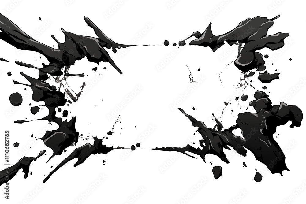 Fototapete abstract black ink splash frame on white background, creating dynamic and artistic border. design fe