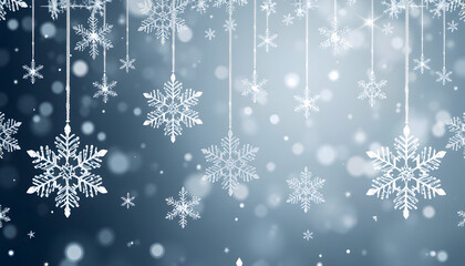 Seamless winter christmas pattern with sumptuous hanging silver colored snowflakes and stars on background, Dreamy