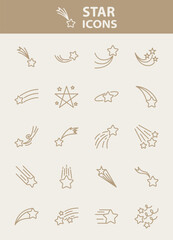 set of star icons, shooting star, comet