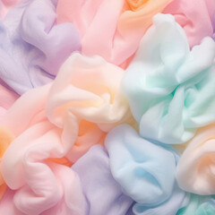 Naklejka premium Fluffy pastel cotton candy clouds create a colorful, dreamy background in shades of pink, blue, and white. Perfect for playful themes, fun decorations, or creative designs.