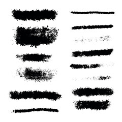 Collection of black watercolor texture brush strokes on white background, brushes vector illustration isolated