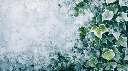 ivy leaves mostly covered in frosty ice background 