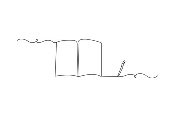 Book one line drawing of minimalist vector icon with black and white background
