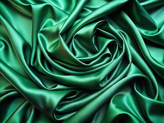 Fototapeta premium Elegant Emerald Green Satin Fabric Draped in Soft, Flowing Waves Showcasing Luxurious Texture for Fashion and Interior Design Inspiration