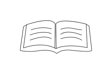 Book one line drawing of minimalist vector icon with black and white background
