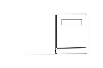 Book one line drawing of minimalist vector icon with black and white background
