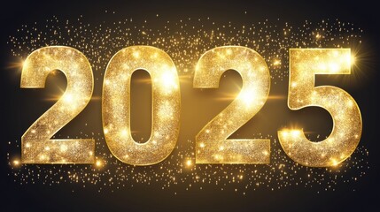 A sparkling representation of the year 2025 with golden numbers and a festive background.