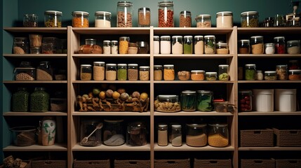 A photo of a tidy and organized pantry after cleaning