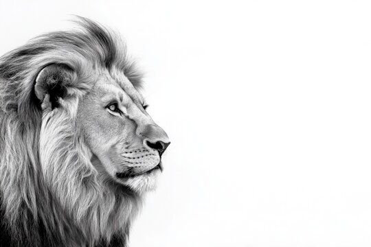 Studio photo of a lion isolated against a white background. Wildlife and conservation concept, space for copy.