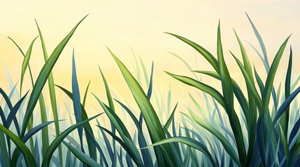 Lush Green Grass Blades at Sunrise with Soft Background Light