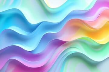 Obraz premium Iridescent pastel rainbow background with holographic foil abstract wavy texture.