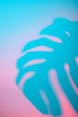 Tropical leaves in neon light with duotone shadows