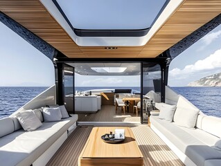 Sleek Minimalist Yacht Interior with Wooden Accents