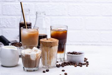 Different trendy cold coffee drink