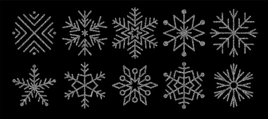 Snowflake white halftone dot icon set.