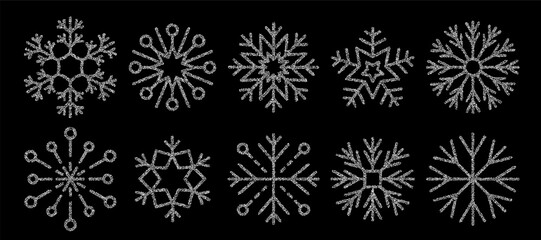 Snowflake white halftone dot icon set.