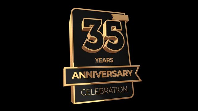 35 years, 35th anniversary logo, loop, looped video in 3D Gold with Alpha channel,  isolated transparent background