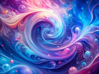 Obraz premium Ethereal Swirls: A Vibrant Abstract Fluid Art Painting in Blue, Pink, and Purple Hues with a Dreamy Quality Captured in a Bokeh Effect for Stunning Visual Appeal