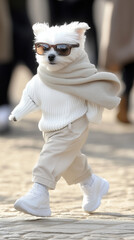 a modeling white miniature schnauzer puppy