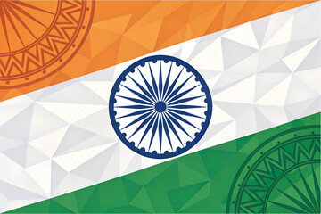 Indian flag with geometric pattern background, national symbol of India, tricolor flag
