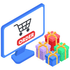 Online Shopping Icon with Gifts and Order Button