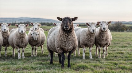 A black sheep surround with normal white sheep