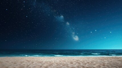 Galaxy outer space party Serene beach scene under a starry night sky with a calm ocean view.