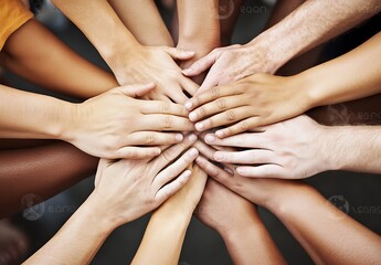 Diverse Hands United In Teamwork Showing Unity