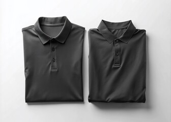 Folded Black Polo T-Shirt Mockup on White Background - Perfect for Apparel Branding and Design Presentations with Ample Copy Space for Customization