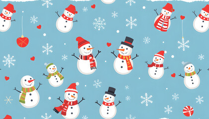 pattern of a christmas holiday concept with snowmen, 