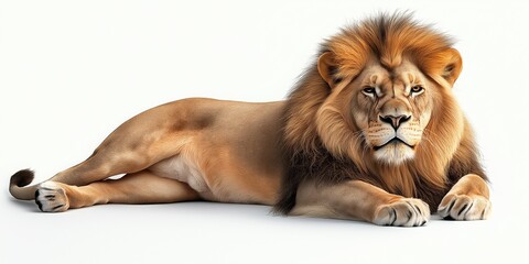 Studio photo of a lion isolated against a white background. Wildlife and conservation concept,...