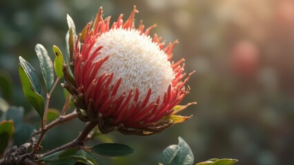 Obraz premium A red and white flower on a tree branch