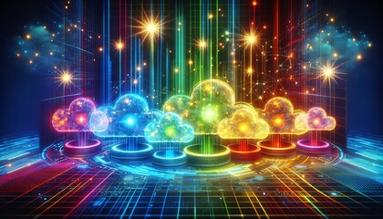Obraz premium A 3D futuristic representation of Cloud Economics in cloud computing technology