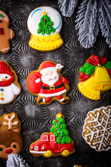 Christmas homemade gingerbread cookies with icing