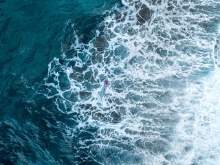 North Coast Tenerife drone shot, surfing in the Atlantic Ocean.