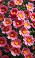 Colorful blossoms of Portulaca grandiflora with delicate overlapping petals and soft center , blossoms, center, soft