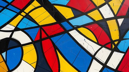 Bold, jagged lines in contrasting colors, creating a dynamic and energetic abstract composition