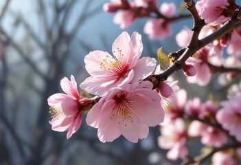 Obraz premium Colorful hues of pink and white on a blooming peach blossom , delicate, colorful