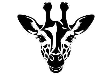 Fototapeta premium Giraffe head minimalistic black silhouette vector icon.