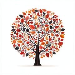 Colorful autumn tree with vibrant leaves on a white background
