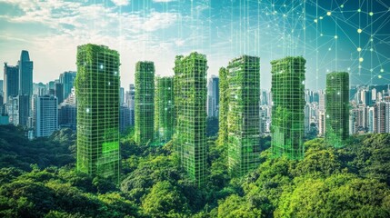 Green economy in urban design, connected sustainable buildings, eco-conscious planning