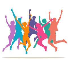 Colorful silhouettes of young people dancing with joy