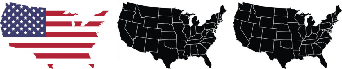 United states of America map, flag with its states vector stock illustration