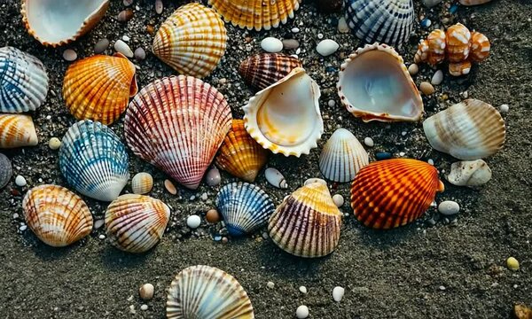 pile of shells on the beach, camera from above